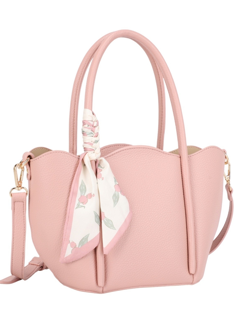 Women’s Scallop-Top Handbag with Scarf Accent